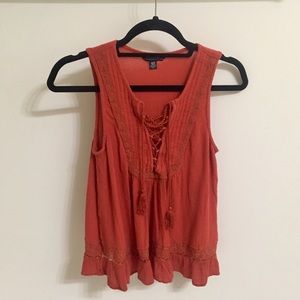 American Eagle embroidered tassel top